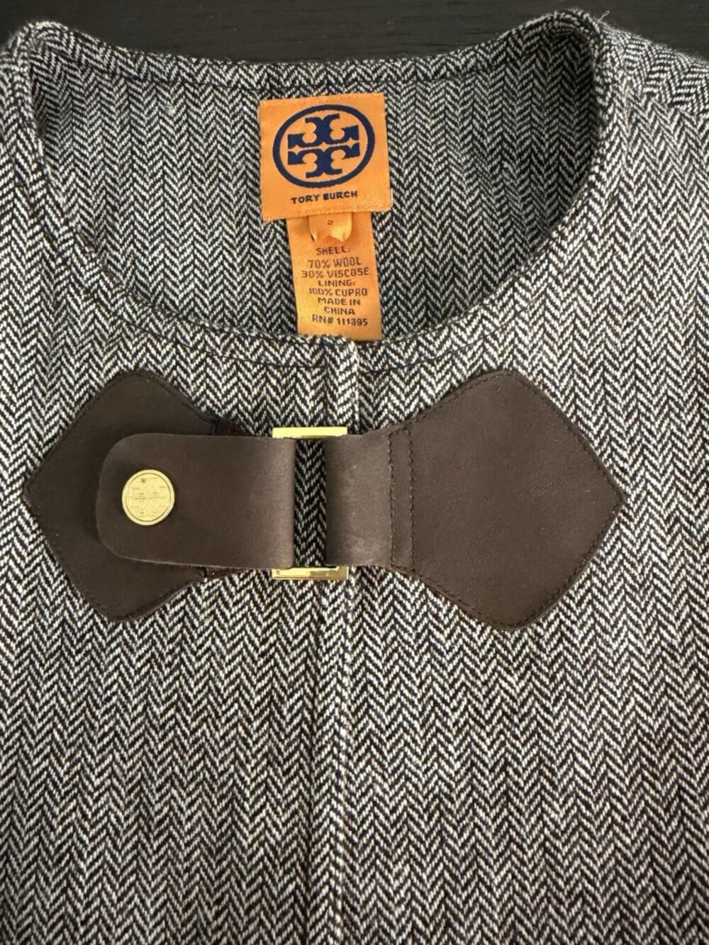 Tory Burch Brown & Cream Herringbone Skirt Suit Set - Size 2 - Picture 4 of 11
